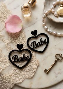 New Black Heart "Babe" Earrings