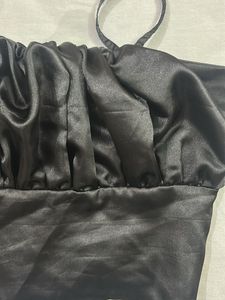 Sleek Black Satin Ruched Cami Top
