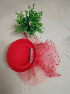 Combo Set Red Fascinator Hat &amp; LV Style Scarf