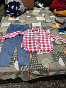 Red Plaid Shirt &amp; Blue Pants Set