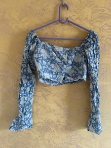 Blue Floral Print Crop Top