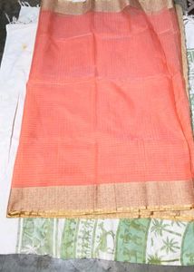New Elegant Coral cotton saree with attached blous