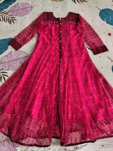 Pink Printed Kurta with Buttons