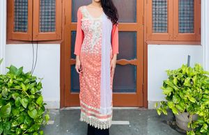 Premium Peach Stone Work Kurti