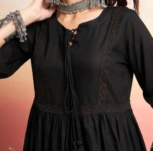 Black Lace Trim Kurta/Top