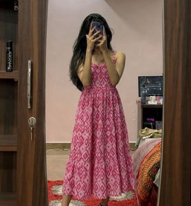 Most Gorgeous Chic Pink Print Midi Dress