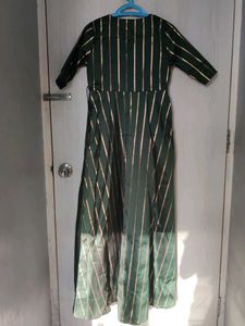 AKS Elegant Emerald Striped Dress