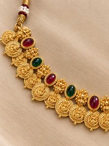 Exquisite Gold-Plated Necklace with Red &amp; Green St