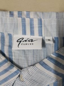 Striped Cotton Linen Blend Tunic Shirt for women
