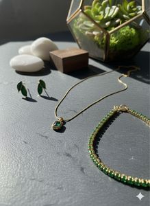Anti Tarnish | Gold & Green Jewelry Set