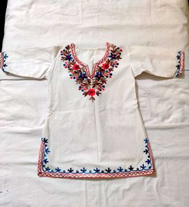 Embroidered White Cotton Kurta for girls age 6