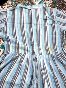 Striped Shirt Dress with Pleated Skirt