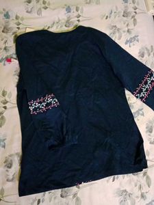 Embroidered Navy Blue Kurta