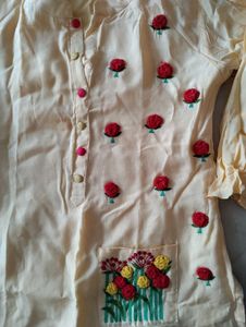 Cream Kurta with Rose Embroidery