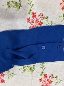Fitted Blue Ruched Button-Down Top Shirt