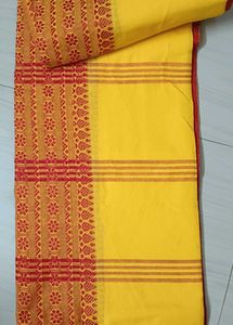 85)yellow red begumpuri saree