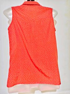 Stylish Sleeveless Red Polka Dot Top Size S-M