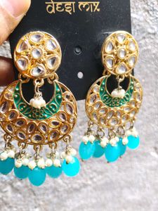 Stunning Blue & Gold Jhumka Earrings