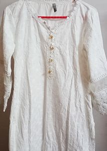 White Embroidered Cotton Kurta From Brand Mulmul