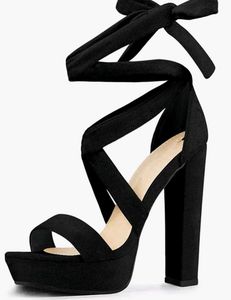 Black Platform Lace-Up Heels.