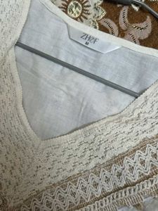 Boho Cream Lace Trimmed Kurta Top