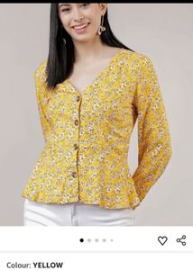 Yellow Floral Print Peplum Top