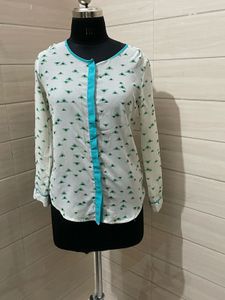 Chic White Printed Button-Up Top