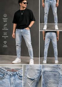 Men's Premium Light Wash Ripped Jeans