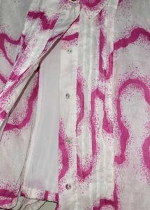 Chic Pink Abstract Print Button-Up Top