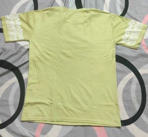 Light Green T-Shirt with White Lace Trim