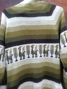 Multi Green Colour Woolen Hoodie Top