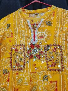 Yellow Embellished Kurta with Beige Palazzo