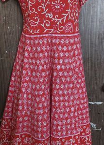 Red pure Cotton Printed dress