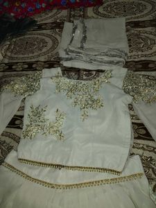 Grey Lengha with crop top(  3 piece set. )