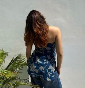 Blue Halter Neck Short Kurti