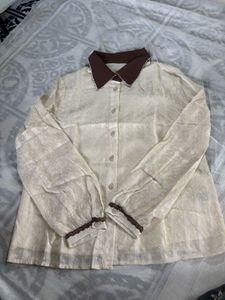 Cream Puff Sleeve Button-Up Top