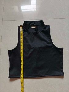 Sleek Black Cut-Out Mock Neck Crop Top