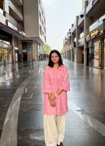 Pink hakoba Kurta with farshie salwar