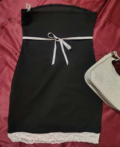 Cute Black Strapless Dress with Bow