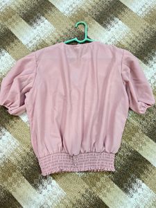 Vintage Pink Puff Sleeve Blouse