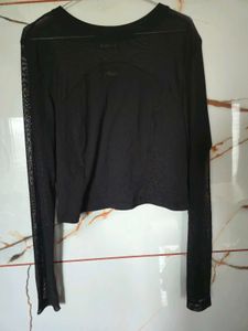 Black Mesh Sleeve Crop Top