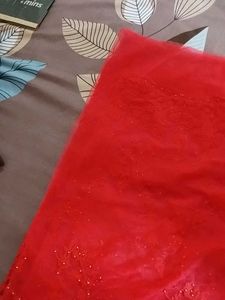 Vibrant Red Embroidered Saree