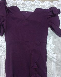 Elegant Purple Ruffle V-Neck Dress