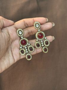 Elegant Red Stone &amp; Crystal Dangle Earrings