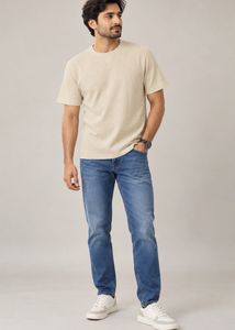 Men's Beige Textured T-Shirt