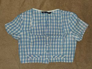 Blue Gingham Cropped Top square neck