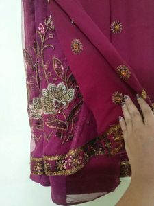 Embroidered Net Saree