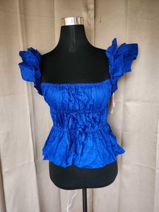 Stylish Royal Blue Ruffled Top