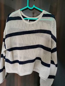 Chic Striped Mesh Knit Sweater