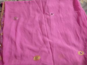 Elegant Pink Dupatta with Gold Border